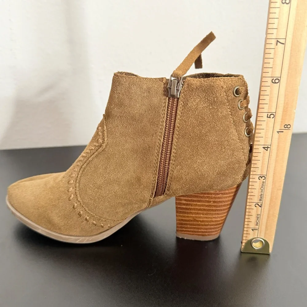 Minnetonka Suede Lace Up Ankle Boots Size 6 Brown‎ Western Stitched Cowgirl BOHO